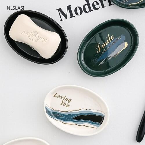 Nordic Ceramic Soap Dishes Home Bathroom Tray Holder Storage Soap Rack Plate Box Container Portable Soap Dish Storage Box