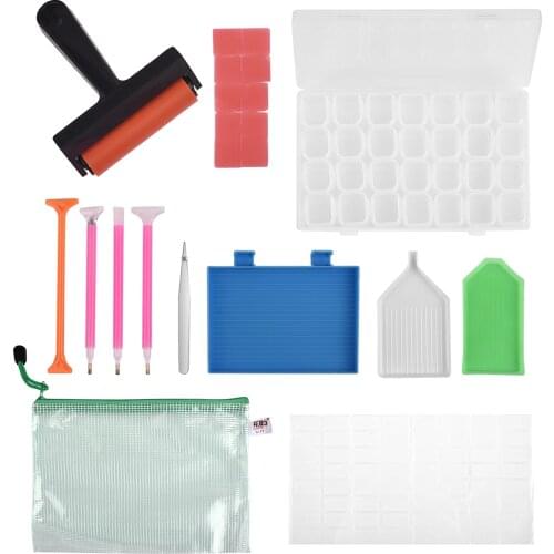 5D Diamond Painting Accessories Storage Box 28 Girds Roller Kits DIY Diamond Embroidery Tools Beads Portable Storage Container