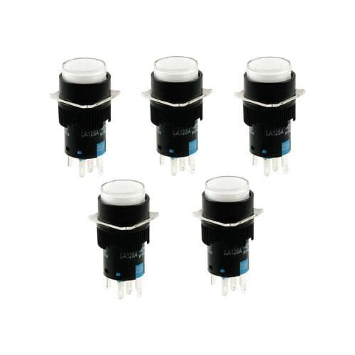 AC 220V White Lamp Panel Mount 1NO 1NC Latching Round Push Button Switch