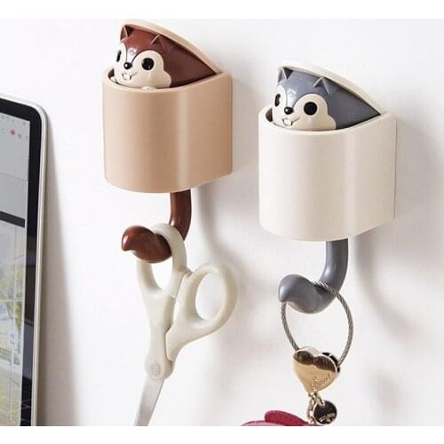 Squirrel Hook Viscose Door Free Punch Sticky Hook Cartoon Creative Kitchen Wall Coat Hook