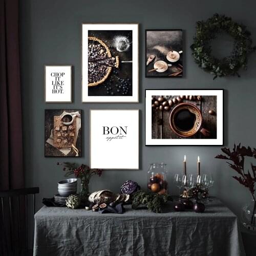 Kitchen Decoration Brownie Canvas Painting Coffee Prints And Posters Blueberry Pie Mural Dessert Lounge Painting Wall Picture