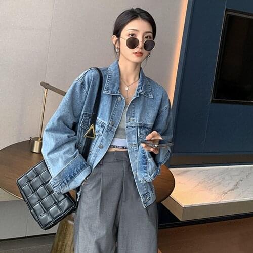 2021 Spring New Short Women Denim Jackets BF Style Jackets Vintage Blue Tops Korean Style Loose Casual Solid Female Jean Coat