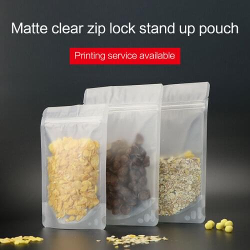 Matte clear stand up pouch with zipper plastic laminated zip lock bag resealable frosted surface food packaging bags