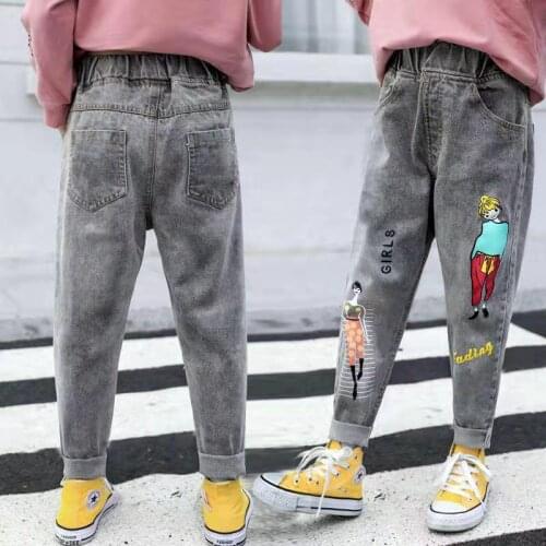 Fashion Spring Winter Casual Girls Jeans Cotton Children Velvet Cotton Pants Autumn Kids Clothes Warm embroidered Trousers