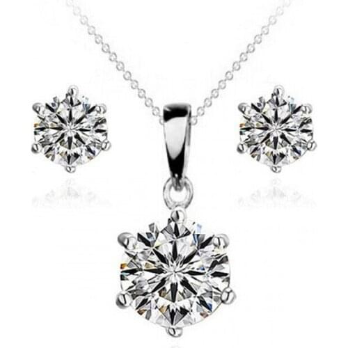 11.11 Sale Forever Love Jewlery Sets Classic 6 Prongs Earrings For Women Sparkling Necklace Earrings Wedding Parure Bijoux Femme