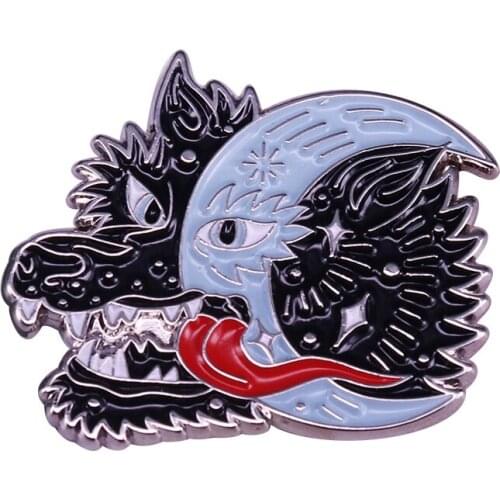 Night wolf enamel pin moon witchy badge Halloween art jewelry