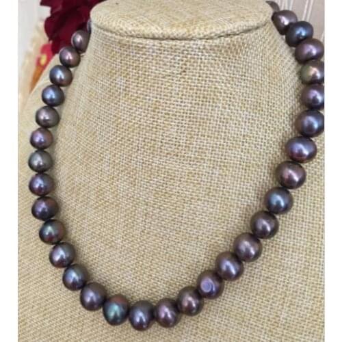 11-12mm south sea round black red green pearl necklace 18inch Gold Clasp KKK