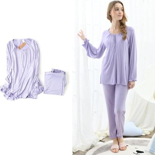 Maternity Pajamas Sleepwear Nursing Pregnant Pajamas Breastfeeding Nightgown Pregnancy Nursing Long sleeve Shirt+Pants 2Pcs/Set