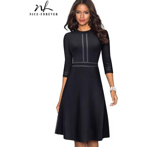 Nice-forever Vintage Elegant Patchwork Round neck Pinup Female vestidos Business Party Flare A-Line Retro Women Dress A135