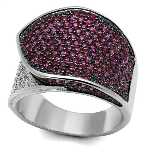 Rhodium + Ruthenium Brass Ring with AAA Grade CZ in Ruby