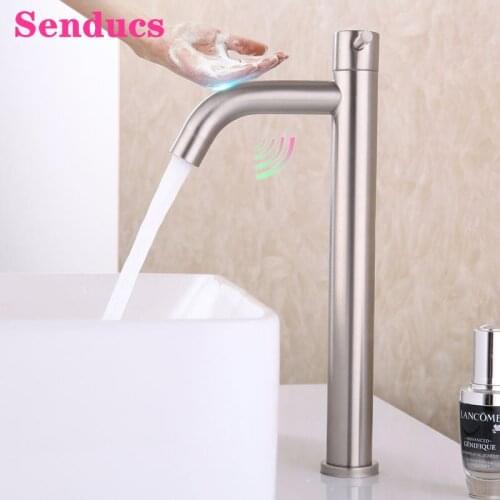 Touch Cold Basin Faucet Senducs Single Cold Bathroom Mixer Tap Smart Touch Control Bathroom Mixer Tap SUS304 Cold Basin Faucets