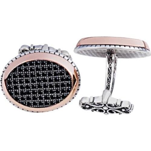 Silver Black Zircon Stone Oval Cufflinks