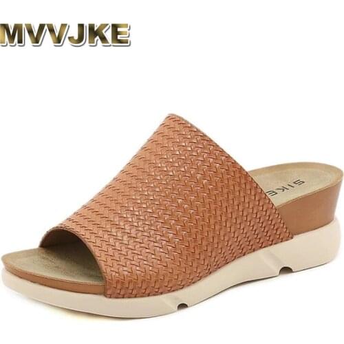 MVVJKEShoes Woman 2021 Slippers Soft Low Luxury Slides Pantofle On A Wedge Shale Female Beach Platform Comfort Designer New Flat