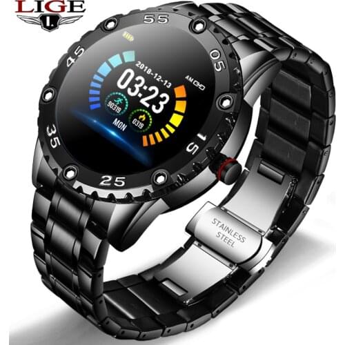 LIGE New Smart Watch Men IP67 Waterproof Heart Rate Fitness Tracker Pedometer For Android ios Steel Band Sports Men smart watch