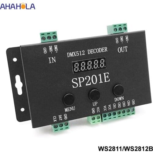 SP201E Dmx Decoder 5v 12v 24v Ws2811 Ws2812b Rgb Dmx512 Decoder Input Dmx 512 Signal Output Spi Signal Dmx Spi Decoder