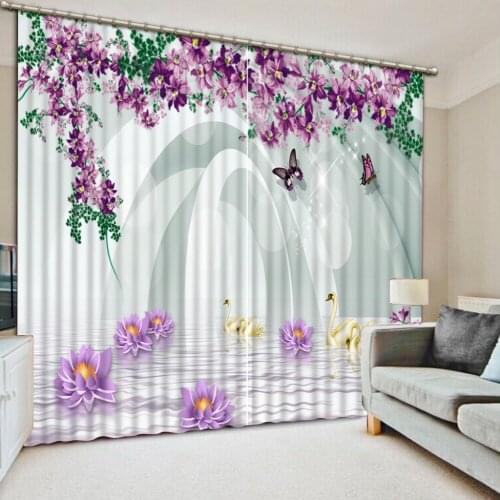 Custom 3d stereoscopic curtains Creative Floral Butterfly Lotus 3d curtains for bedroom living room blackout curtains 3d luxury
