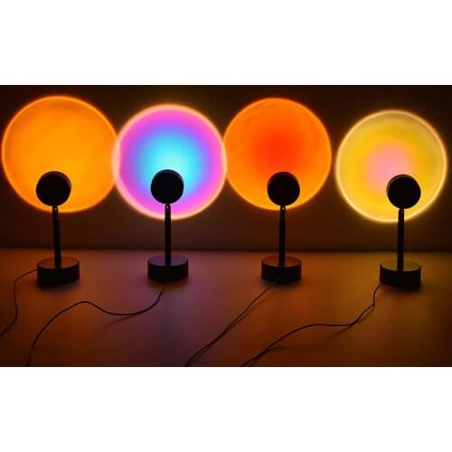 Creative USB Button Rainbow Sunset Projector Atmosphere Led Night Light Home Coffe Shop Background Wall Decoration Colorful Lamp