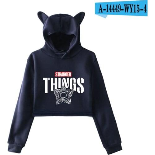 Streetwear Stranger Things Cat Ear Hoodies For Teen Girls Print Stars Beautiful Sexy Short Hoodies Sweatshirts Slim Clothing