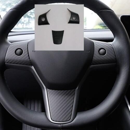 High Quality For Tesla Model 3 Model3 Steering Wheel Trim True Carbon Fiber Sticker Cover Frame Car Interior Modification