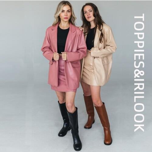 Toppies 2021 New Women PU Jackets Fashion Female Streetwear Coat + Leather Skirt Office Lady A-line Short Skirts