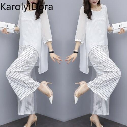 Chiffon Pantsuits Women Pant Suits For Mother of the Bride Outfit 2021 Formal Wedding Guest Striped Wide Leg Loose 3 Piece Sets