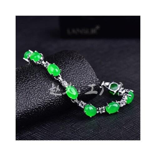 Natural green jade bracelets with 925-Sterling-Silver Women bracelest Emerald beads bracelets