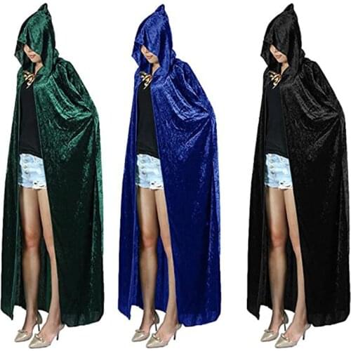 Cosplay Halloween Costumes Unisex Womens Costume Full Length Crushed Velvet Hooded Cape S-2XL Red Black White Purple Blue