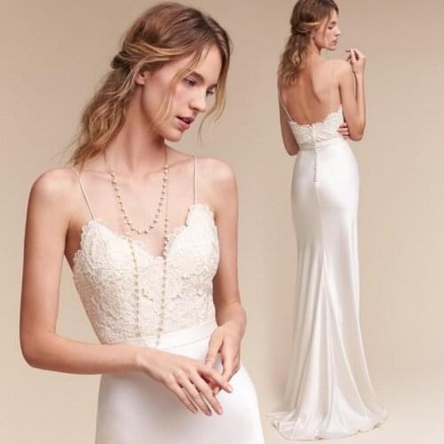 Sexy Mermaid Wedding Dresses Spaghetti Straps Sheath V-Neck Bridal Dress Sleeveless Backless Satin Vestido De Noiva Custom Made