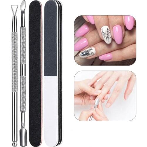 1Set Manicure Polisher Kit Safe Washable Stainless Steel Women Nail Removal Tool Set Nail Push Removal Sleeves Strip Planer Set