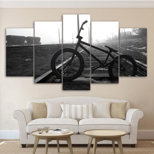5 Pieces Wall Art Canvas Painting Black And White Bicycle Art Abstract Modern Living Room Decoration Painting With Frame