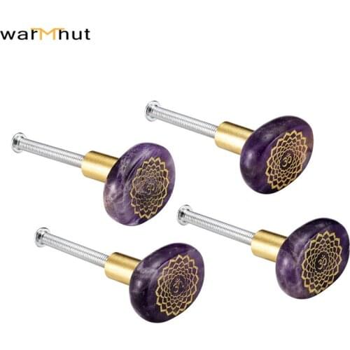 WarmHut Chakra Amethyst Cabinet Knobs Natural Stone Knobs Pulls Handle for Dresser Drawers Wardrobe Cupboard Cabinets 4 Pcs Set