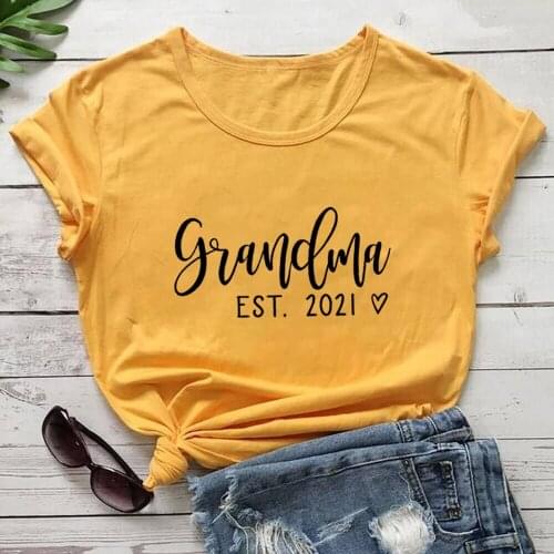 Grandma Est. 2021 Printed Womens T Shirt Mom Life O-Neck Pullover Short Sleeve Tops Mothers Day Gift Grandma Shirts KSHW