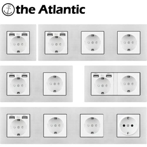 White Aluminum Alloy Frame EU Plug Wall Socket Home Electrical Outlet USB Charging Single Double Triple Triple Quadruple Spain