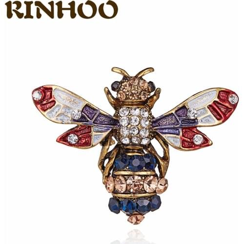RINHOO Vintage Insects Bee Brooches Men Women Metal Enamel Pins Crystal Rhinestone Lapel Pin Banquet Party Clothes Accessories
