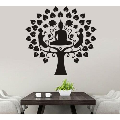 Buddhism Vinyl Wall Decals Meditation Buddha Tree Wall Art Sticker Buddha Payrer Wall Murals Home Decor Religion Art AZ652