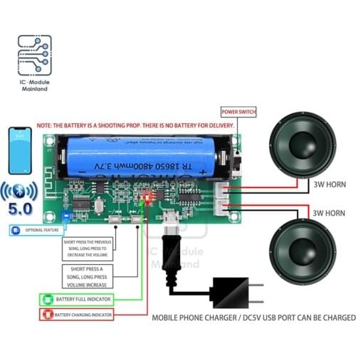 DC 5V PAM8403 Bluetooth 5.0 2 Channel Low-Power Amplifier Board 3W+3W XH-A153 Lithium Battery Amplifier Board For Speaker
