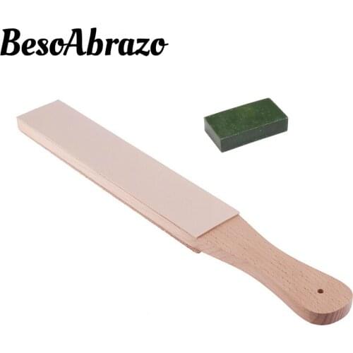Wooden Handle Leather Strop for Sharpening Knife Razor Grinding Paste Sharpen Planer Knives Sharpener Polishing Wax Belt Scraper