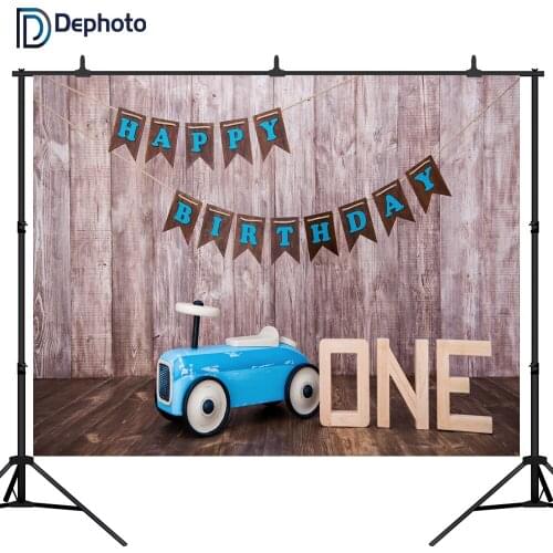 DePhoto Baby 1st Birthday party Toy car Wooden Board Photography Background Customized Photographic Backdrops For Photo Studio