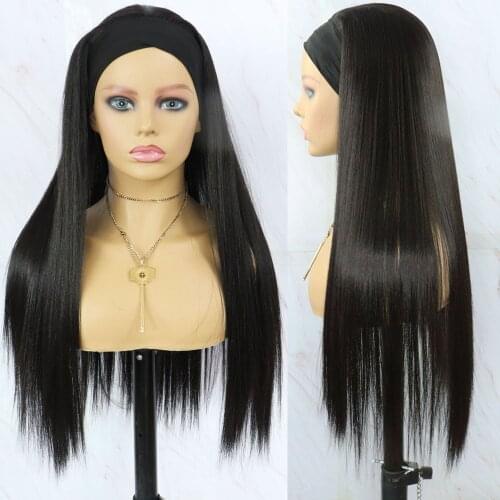 Beautiful Diary Long Silky Straight Black Wigs For Black Women Futura Hair Headband Wigs Heat Resistant Synthetic Hair Wigs