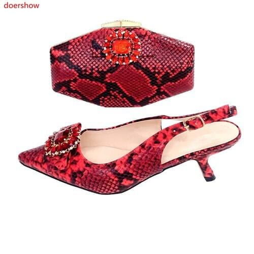 Doershow hot selling nice red Shoes And Bag Set To Match High Quality Italian Shoes With Matching Bags For Party!!HBJ1-2
