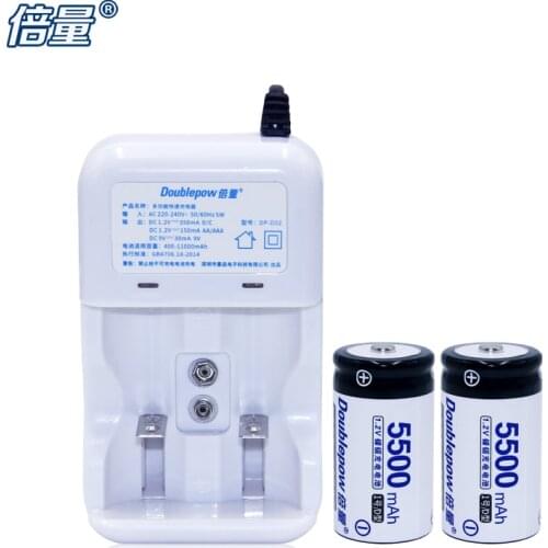Doublepow 1 pcs D02 charger + 2 pcs 1.2V 5500mAh Rechargeable Batteries high Capacity D Size battery Flashlight Gas Cooker Radio