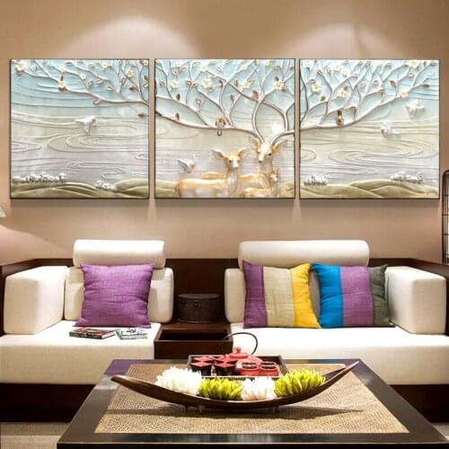 Living Room Decorative Painting Mural Nordic 3D Stereo Sofa Background Wall Modern Minimalist Triple Bed Embossed Painting