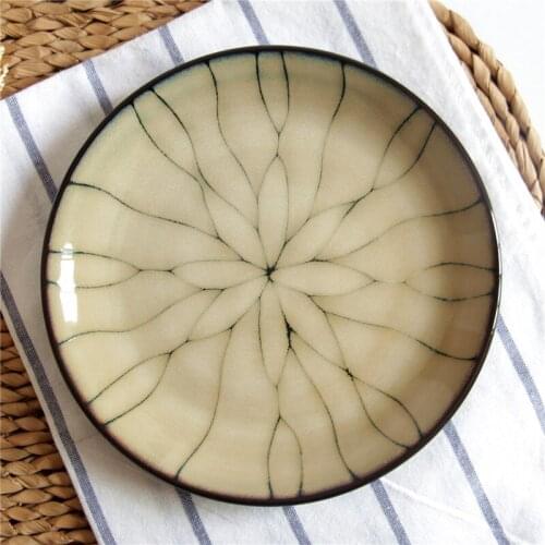 EECAMAIL Retro Ceramic Tableware Kiln Glaze Ceramic Tableware Western Plate Fruit Plate Decorative Plate Japanese-style