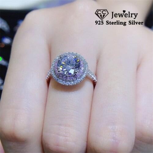 CC Silver Rings Womens ring S925 Bridal Wedding Cubic Zirconia Pink Diamant Ring Engagement Fine Jewelry Bijoux Femme CC593