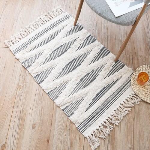 Cotton Linen Prayer Area Rug with Tassels Washable Bedroom Living Room Sofa Floor Carpet laundry room decor outdoor doormat