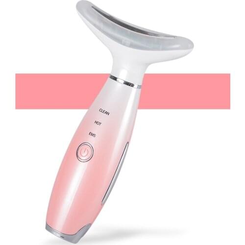 3 Colors Led Facial Neck Massager PhotonTherapy Heating Face Neck Wrinkle Removal Machine Reduce Double Chin Prevention Sagging