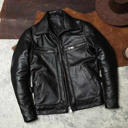 2020 Black Men American Casual Style Jacket Large Size 5XL Genuine Cowhide Autumn Slim Fit Leather Coat FREE SHIPPING