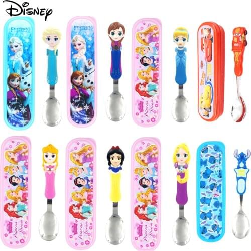 Disney Frozen Princess 3D Spoon Childrens Tableware Set Stainless Steel Baby Portable Learning Spoon Baby Training Spoon