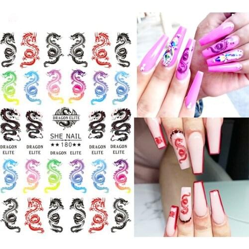 1pc Nail Art Dragon Decals Stickers(Red Black Colorful )Dragons 3D Back Glue Nails Decal Sticker Self Adhesive Acrylic Tips Tool