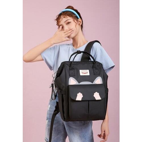 Women Cute Cat Ear School Bags For Teenage Girls High Quality Waterproof Nylon Backpacks Travel Backpack Navy Blue Woman Bagpack